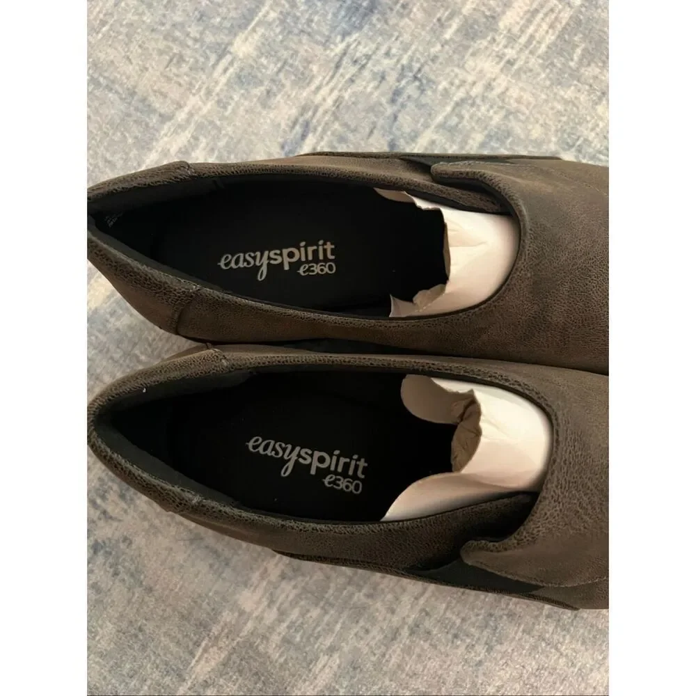 Easy Spirit e360 Grey Brown Kelt Casual Comfort Wedge Slip On Loafer 6.5 Wide
